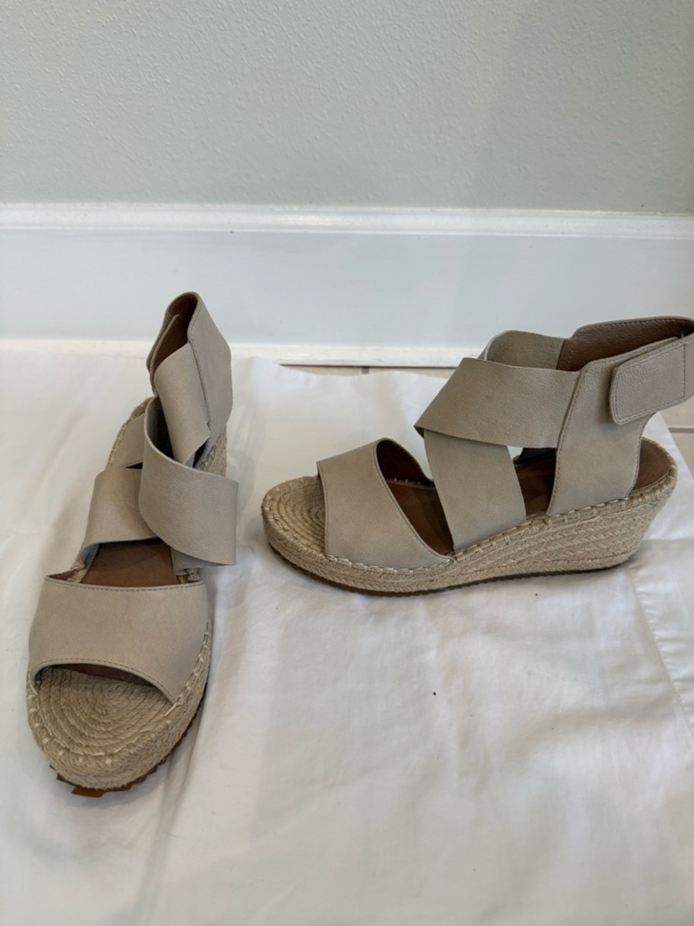 Eileen Fisher Taupe Wedge Espadrille Sandals